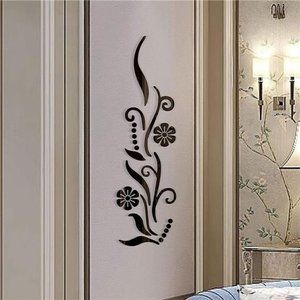 3D Flower Acrylic Wall Sticker for Bedroom Living Room Sofa Backdrop (Black)
